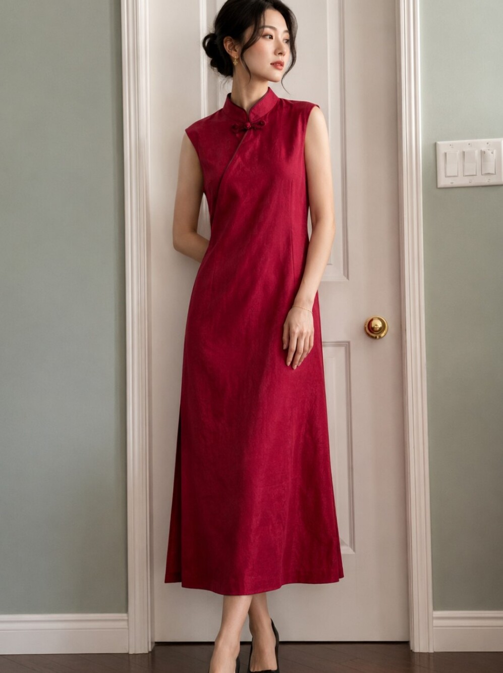 Red Chinese Qipao Dress Fully Lined